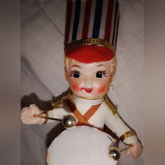 Mid Century Modern Christmas Drummer Boy Tree Ornament Flocked - Picture 2 of 9